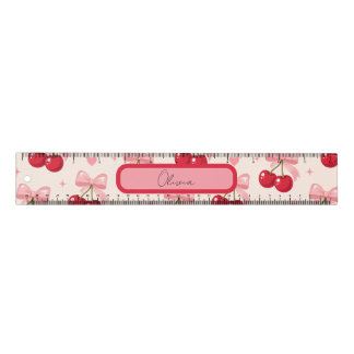Cute Pink Cherry Bow Coquette Back to School 2027  Ruler