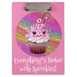 Cute Pink Cherry Cupcake with Sprinkles Clipboard