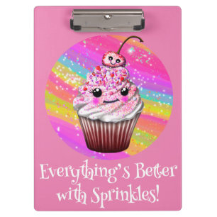Cute Pink Cherry Cupcake with Sprinkles Clipboard