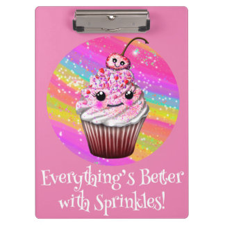 Cute Pink Cherry Cupcake with Sprinkles Clipboard