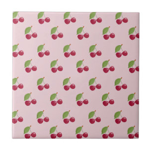 Cute Pink Cherry Pattern Ceramic Tile