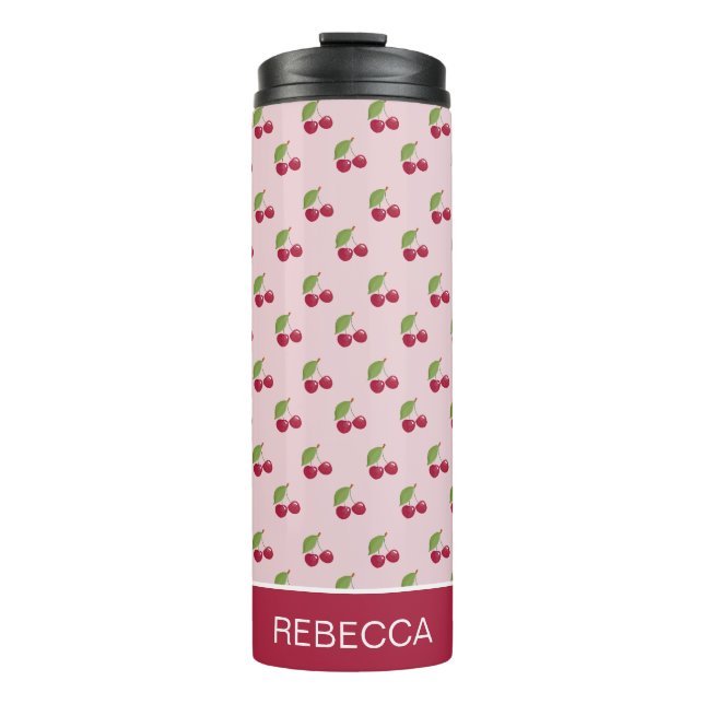 Cute Pink Cherry Pattern Personalised Thermal Tumbler (Front)