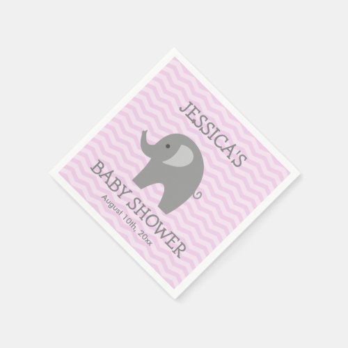 Cute pink chevron zoo animal baby shower napkins