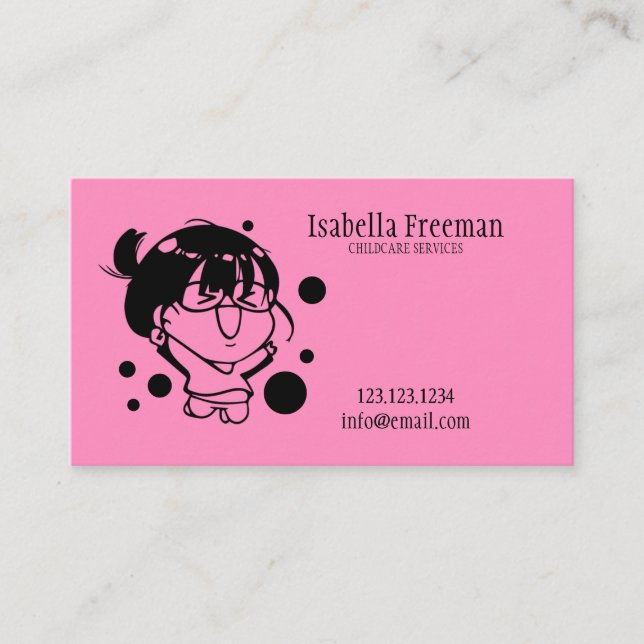 Cute Pink Children Girly Babysitting Business Card (Front)