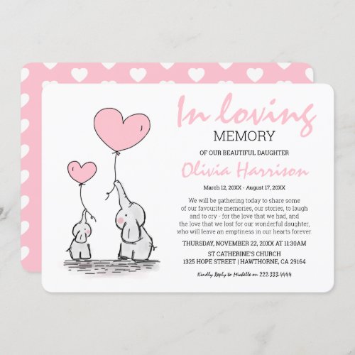 Cute Pink Childrens In Loving Memory Funeral Invitation