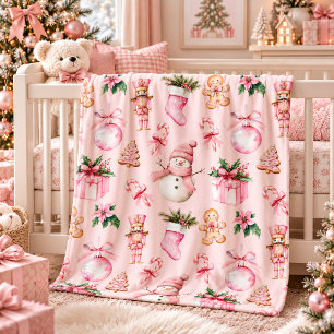 Cute Pink Christmas Baby Gift Blanket