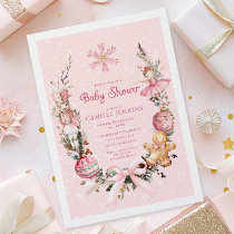 Cute Pink Christmas Baby Shower  Invitation