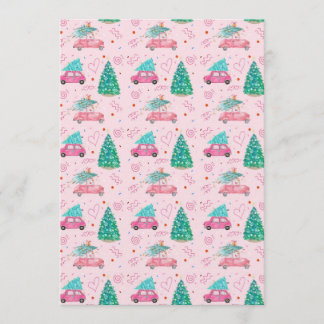 Cute Pink Christmas Car Tree Seamless Pattern Invitation