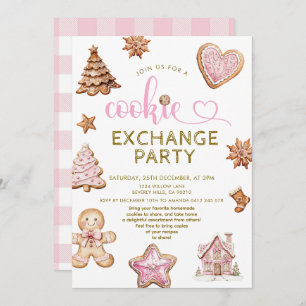 Cute Pink Christmas Cookie Exchange Party Invitation