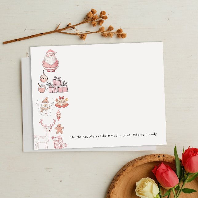 Cute Pink Christmas Family Note Card (Creator Uploaded)