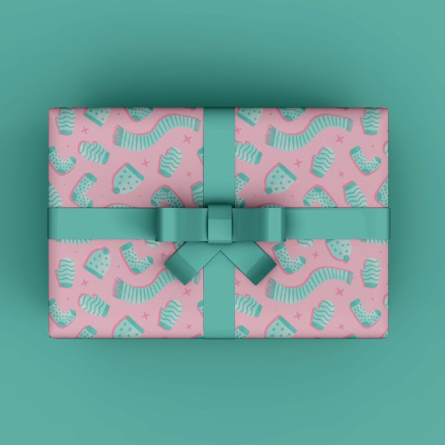 Cute Pink Christmas Gift wrapping paper (Modern Cozy Winter Gift Wrapping Paper for Christmas gift wrapping in mint and teal trendy colors.)