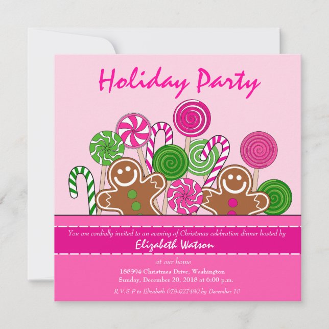 Cute pink Christmas gingerbreads Invitation (Front)