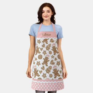 Cute Pink Christmas Holiday Gingerbread Girl Apron