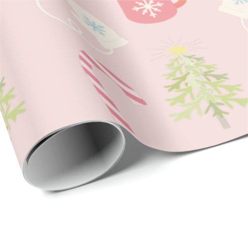 Cute Pink Christmas Holiday Pattern Wrapping Paper