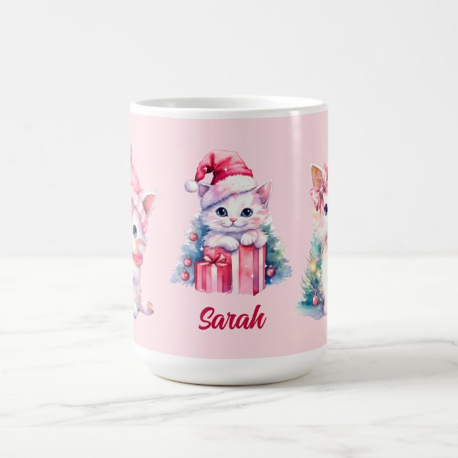 Cute Pink Christmas Kittens Custom Coffee Mug (Center)