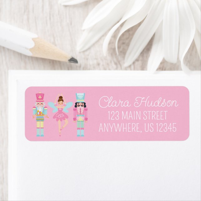 Cute Pink Christmas Nutcracker Address Labels (Insitu)