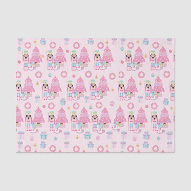 Cute Pink Christmas Nutcracker Ballet Tissue Paper (Front)