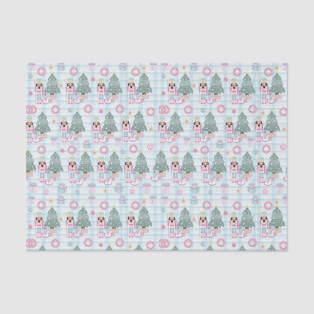 Cute Pink Christmas Nutcracker Ballet Tissue Paper (Front)