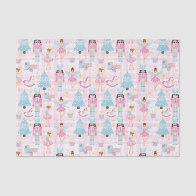 Cute Pink Christmas Nutcracker Ballet Tissue Paper (Front)