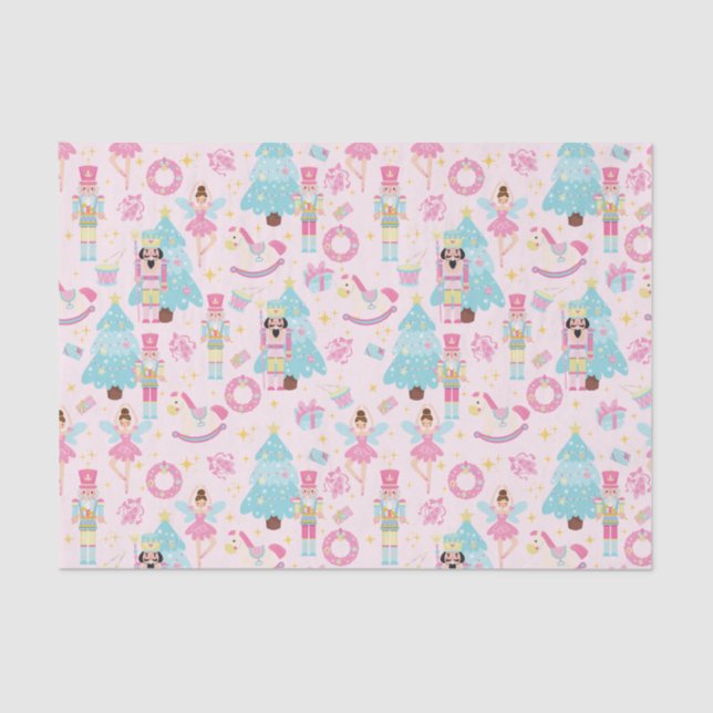 Cute Pink Christmas Nutcracker Ballet Tissue Paper (Front)