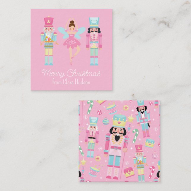 Cute Pink Christmas Nutcracker Note Card (Front/Back)