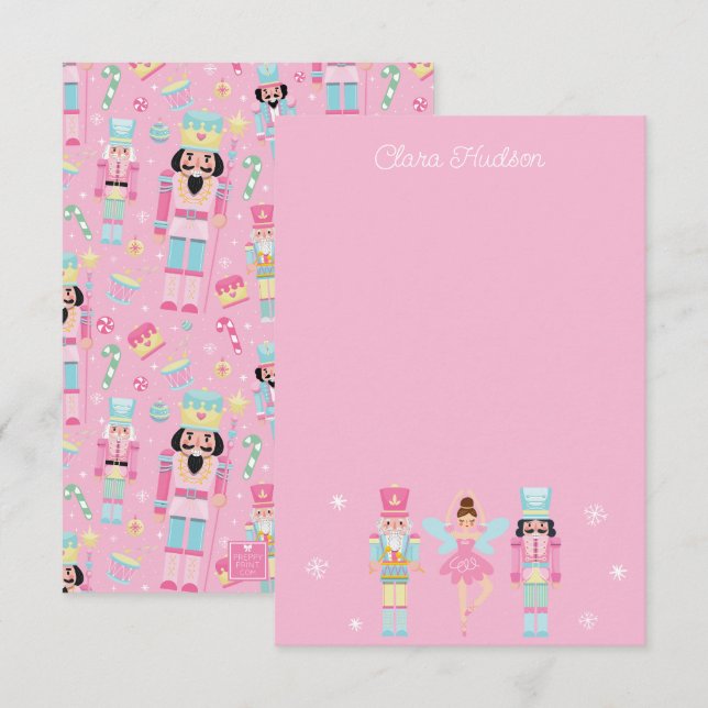 Cute Pink Christmas Nutcracker Personalized Thank You Card (Front/Back)