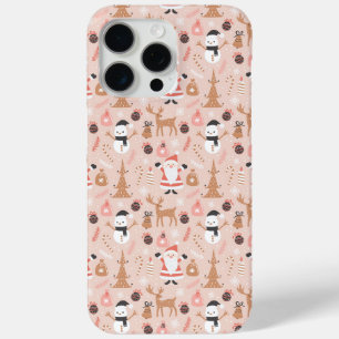 Cute Pink Christmas Pattern with Santa iPhone 15 Pro Max Case