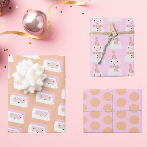 Cute Pink Christmas Patterns Kids Wrapping Paper Sheets