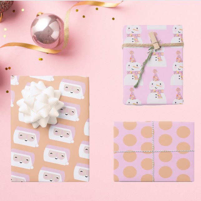 Cute Pink Christmas Patterns Kids Wrapping Paper Sheets (Creator Uploaded)