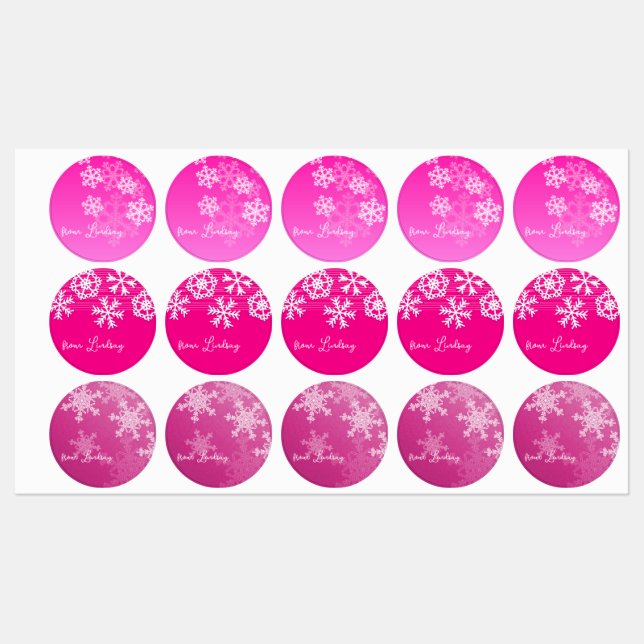 Cute Pink Christmas snowflakes with a Name Kids' Labels (Sheet)