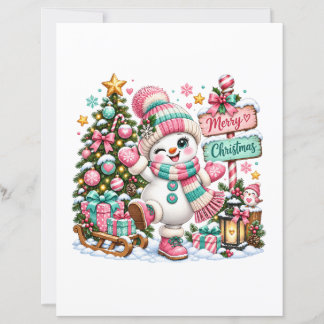 Cute Pink Christmas Snowman