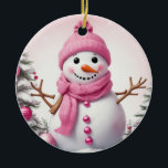 Cute Pink Christmas Snowman Ceramic Ornament<br><div class="desc">Cute Pink Christmas Snowman</div>