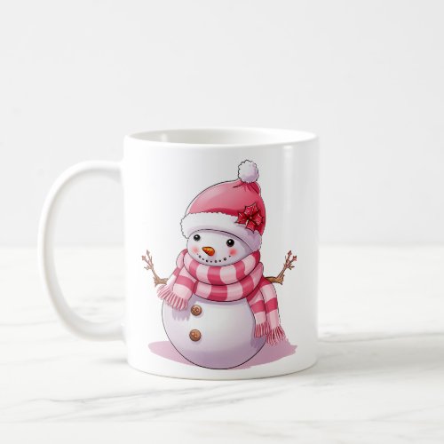 Cute Pink Christmas Snowman Coffee Mug