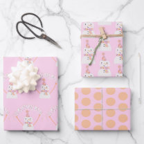 Cute Pink Christmas Snowman Kids Custom Wrapping Paper Sheets