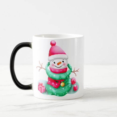 Cute Pink Christmas Snowman Magic Mug