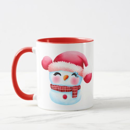 Cute Pink Christmas Snowman Mug
