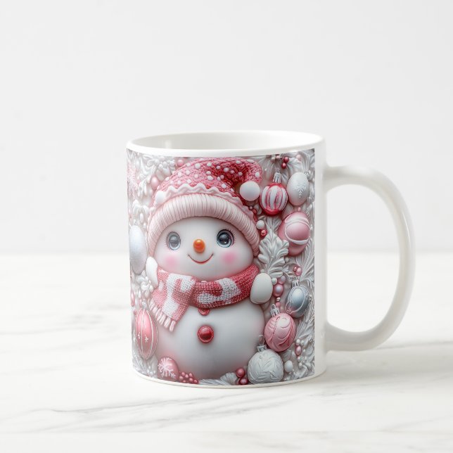 Cute Pink Christmas Snowman Mug | Cozy Winter Mug (Right)