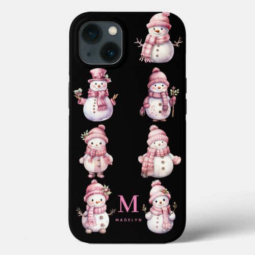 Cute Pink Christmas Snowman on Apple X11121314 iPhone 13 Case