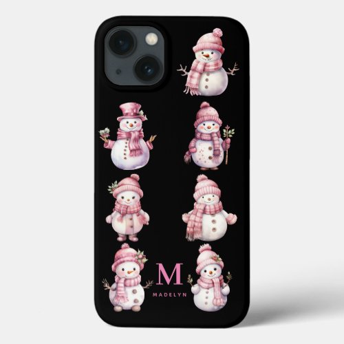 Cute Pink Christmas Snowman on Apple X11121314 iPhone 13 Case