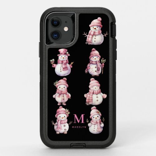 Cute Pink Christmas Snowman on Apple X11121314 OtterBox Defender iPhone 11 Case