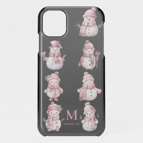 Cute Pink Christmas Snowman on Apple X11121314 iPhone 11 Case