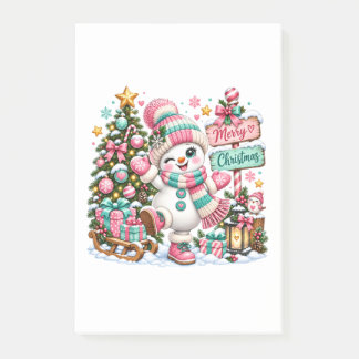 Cute Pink Christmas Snowman Post-it Notes