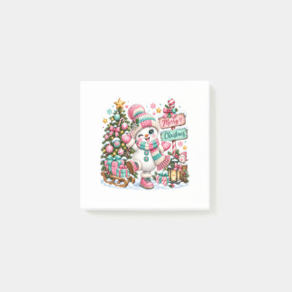 Cute Pink Christmas Snowman Post-it Notes