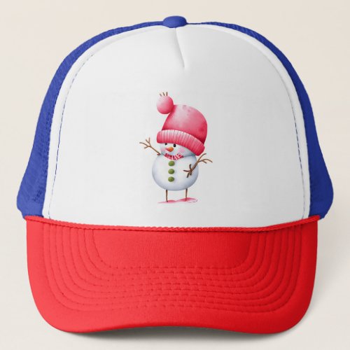 Cute Pink Christmas Snowman Trucker Hat