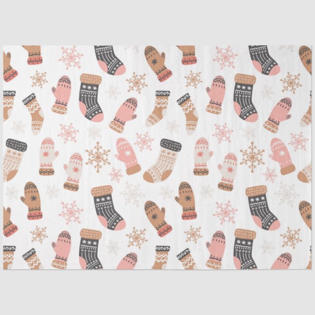 Cute Pink Christmas Stockings Socks Snowflakes Tissue Paper (Front)