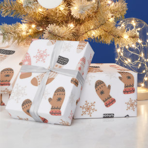 Cute Pink Christmas Stockings Socks Snowflakes Wrapping Paper
