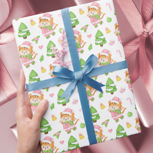 Cute Pink Christmas Tigers Kids Wrapping Paper