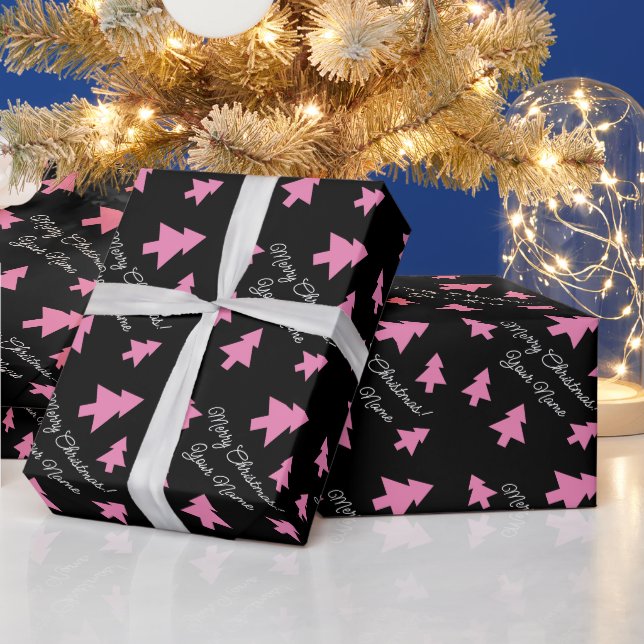 Cute pink Christmas trees pattern custom Holiday Wrapping Paper (Holidays)