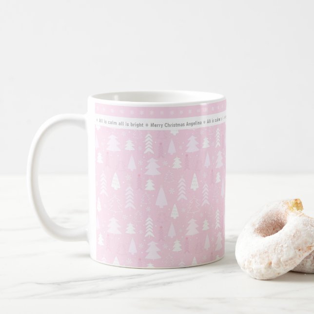 Cute Pink Christmas trees Personalized Coffee Mug (With Donut)