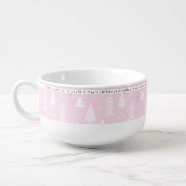 Cute Pink Christmas trees Personalized Soup Mug (Right)